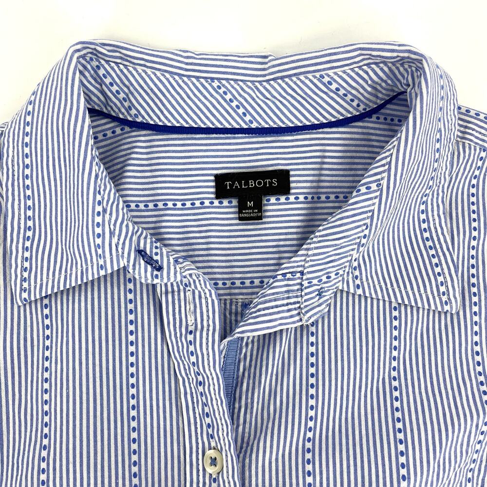 Talbots blue white cotton pinstripe women's button collared shirt‎ blouse (M) - Picture 5 of 8